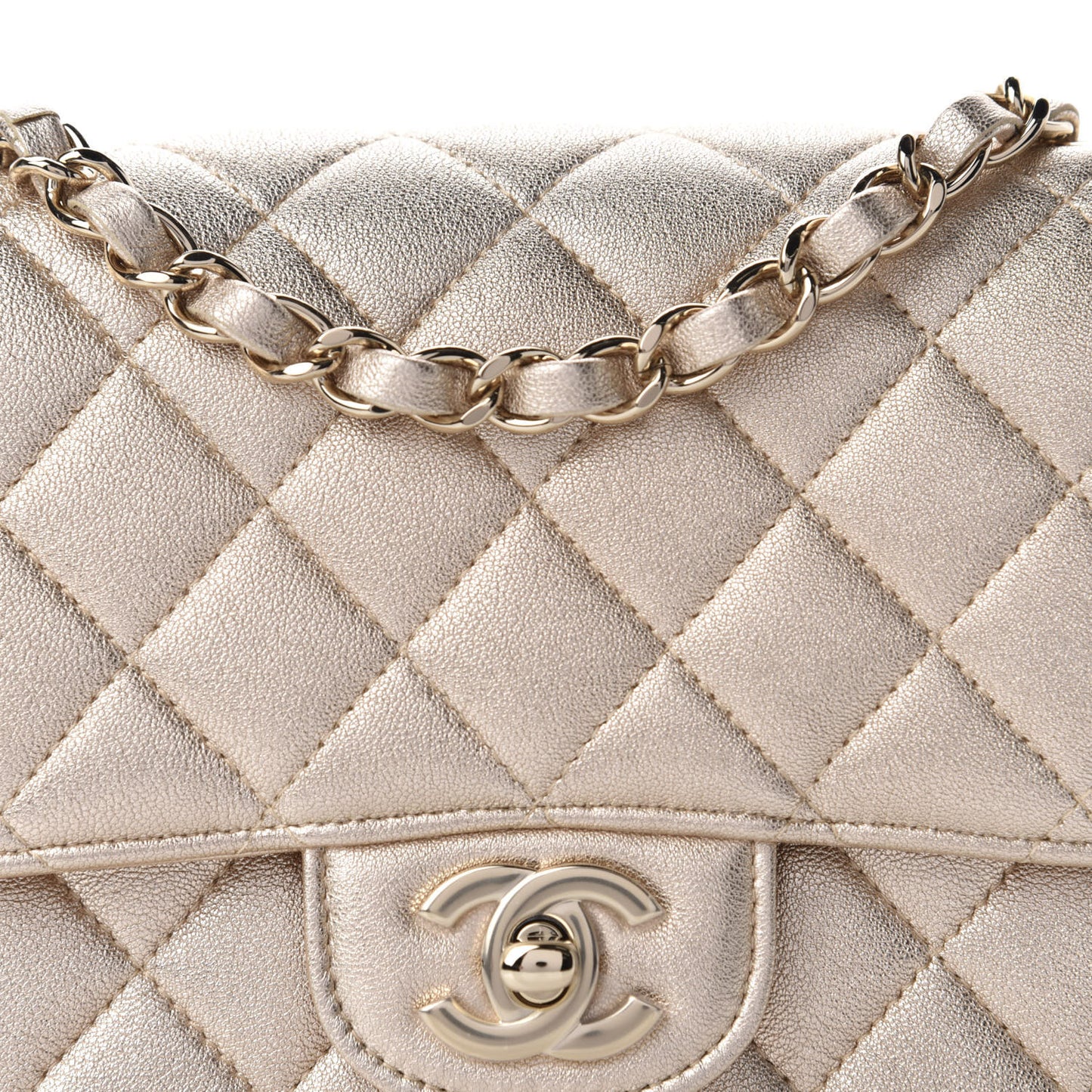 Metallic Lambskin Quilted Mini Square Flap Gold