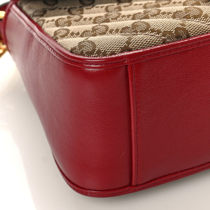 Gucci Monogram Glazed Calfskin Matelasse Diagonal Mini GG Marmont Top Handle Shoulder Bag Beige Ebony New Cherry Red 8 of 9