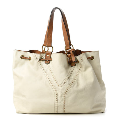 Saint Laurent Calfskin Reversible Double Sac Y Tote Tan Ivory 9 of 16