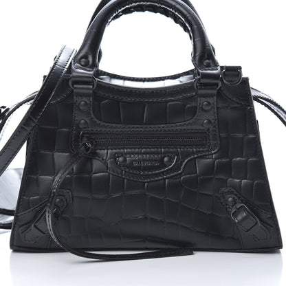 Balenciaga Semi Shiny Calfskin Crocodile Embossed Neo Classic Black Hardware Mini City Black 8 of 10