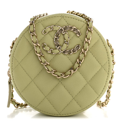 Chanel Caviar Quilted French New Wave Round Clutch With Chain Light Green 1 of 12