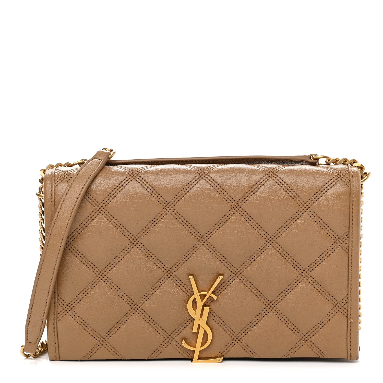 Saint Laurent Lambskin Diamond Quilted Becky Chain Wallet Gold Sand 1 of 10