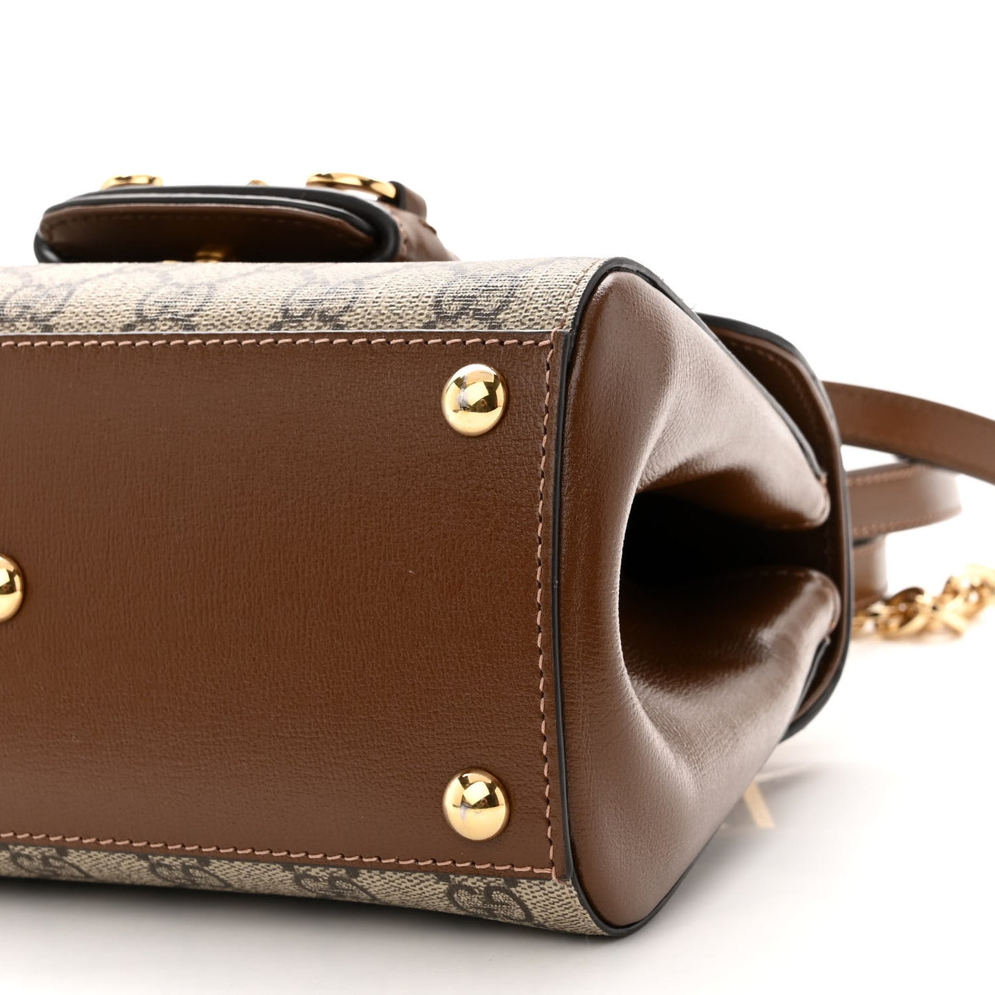 GG Supreme Monogram Azalea Calfskin Mini Horsebit 1955 Top Handle Flap Bag Beige Ebony Brown Sugar
