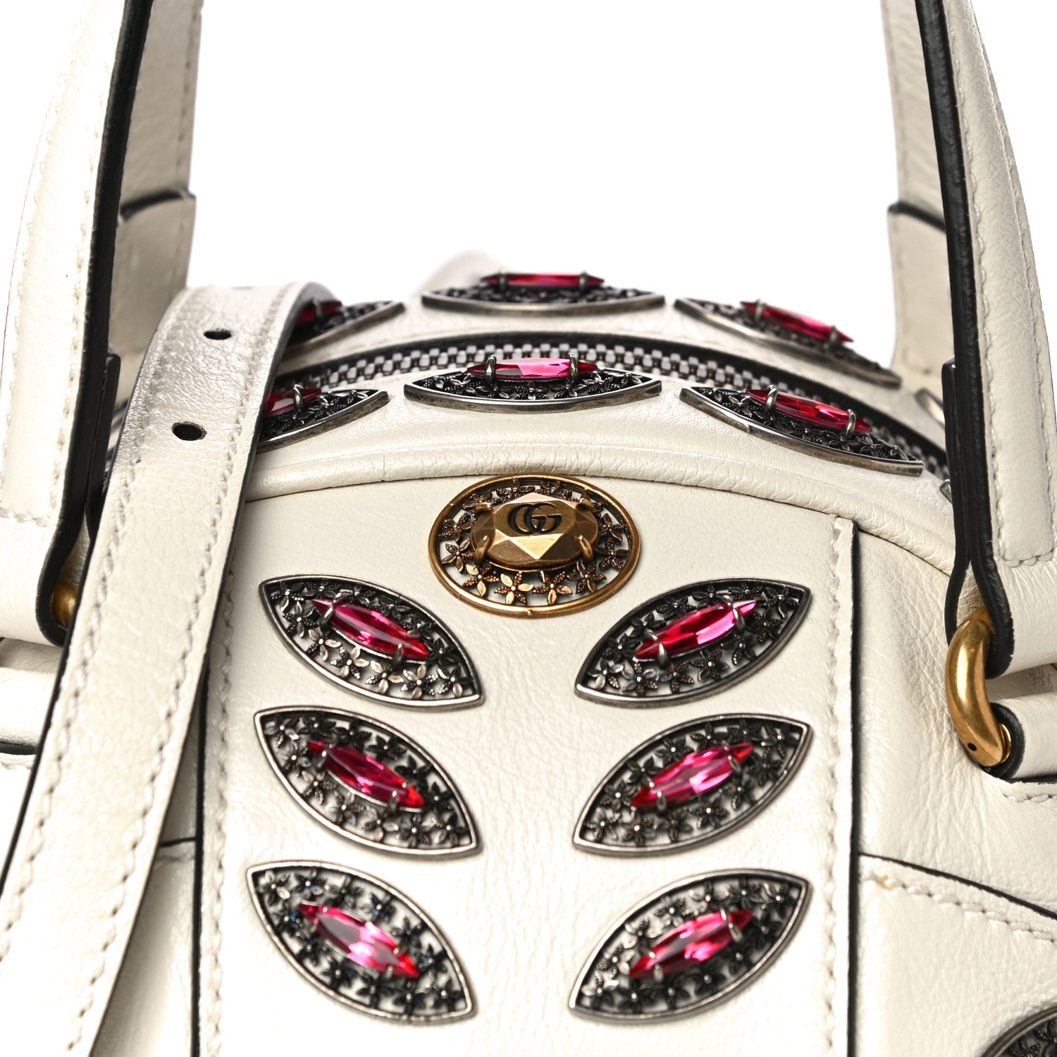Gucci Calfskin Crystal Mini Tifosa Baseball Shaped Shoulder Bag White Fuchsia 9 of 16