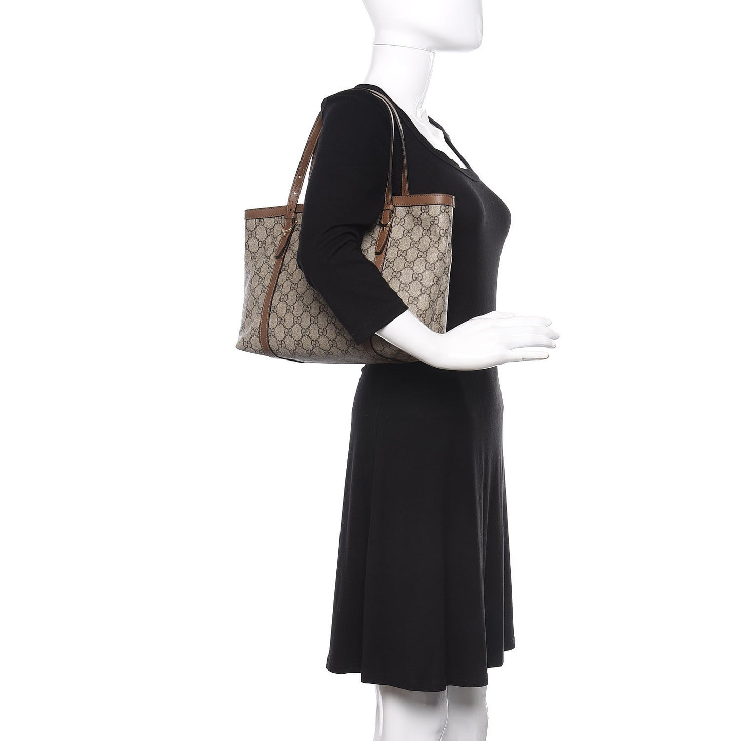 GG Supreme Monogram Margaux Calfskin Small Nice Tote Beige Ebony Acero