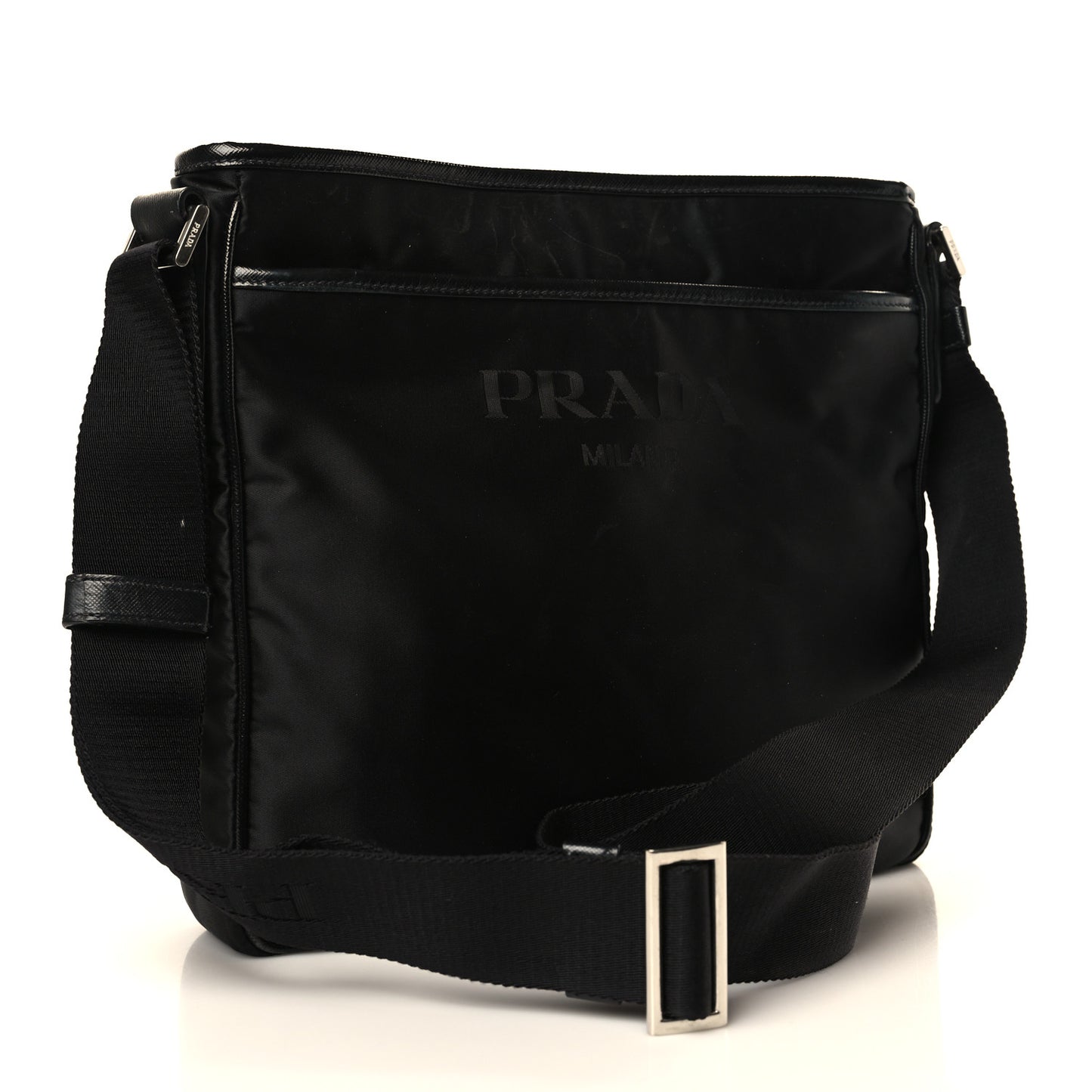 Nylon Flat Messenger Bag Black