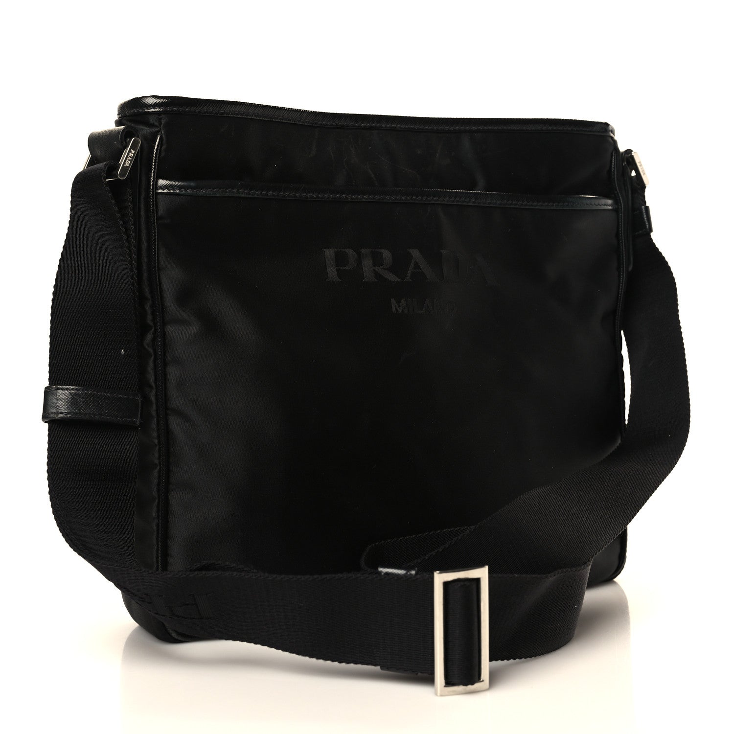 Prada Nylon Flat Messenger Bag Black 3 of 9