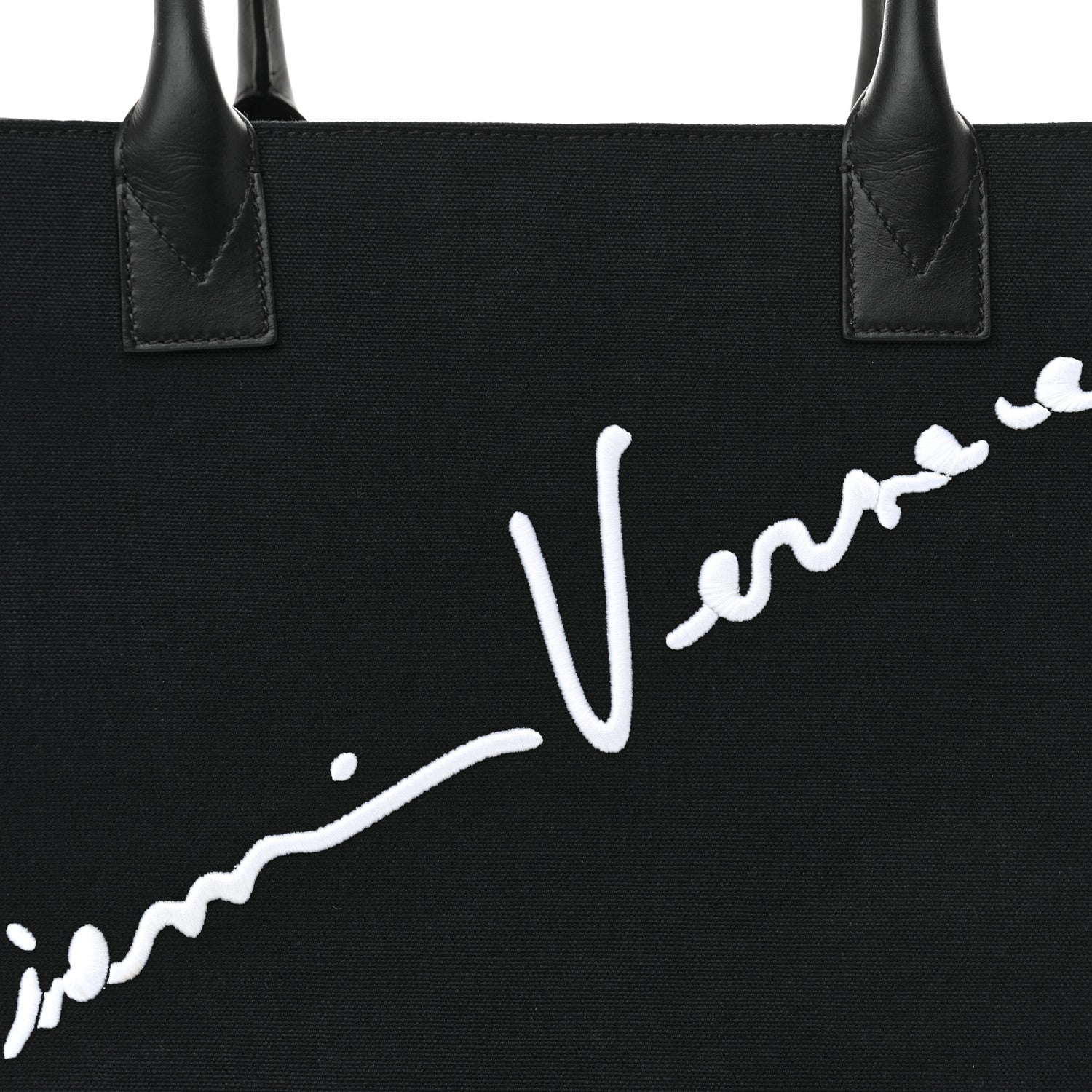 Versace Canvas Suppler Calfskin Cabas GV Signature Tote Black 7 of 12