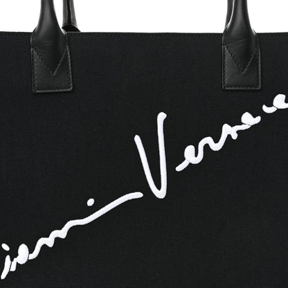 Versace Canvas Suppler Calfskin Cabas GV Signature Tote Black 7 of 12
