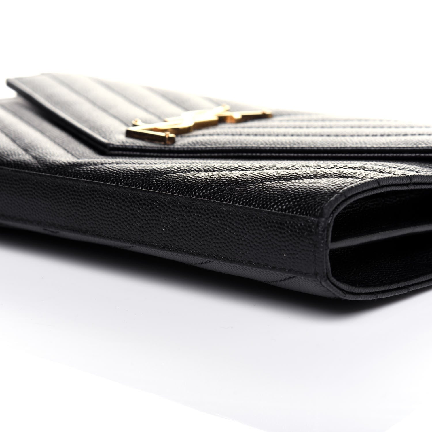 Saint Laurent Grain De Poudre Matelasse Chevron Monogram Chain Wallet Black 7 of 14
