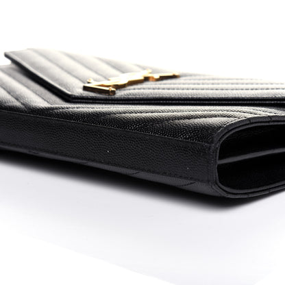 Saint Laurent Grain De Poudre Matelasse Chevron Monogram Chain Wallet Black 7 of 14