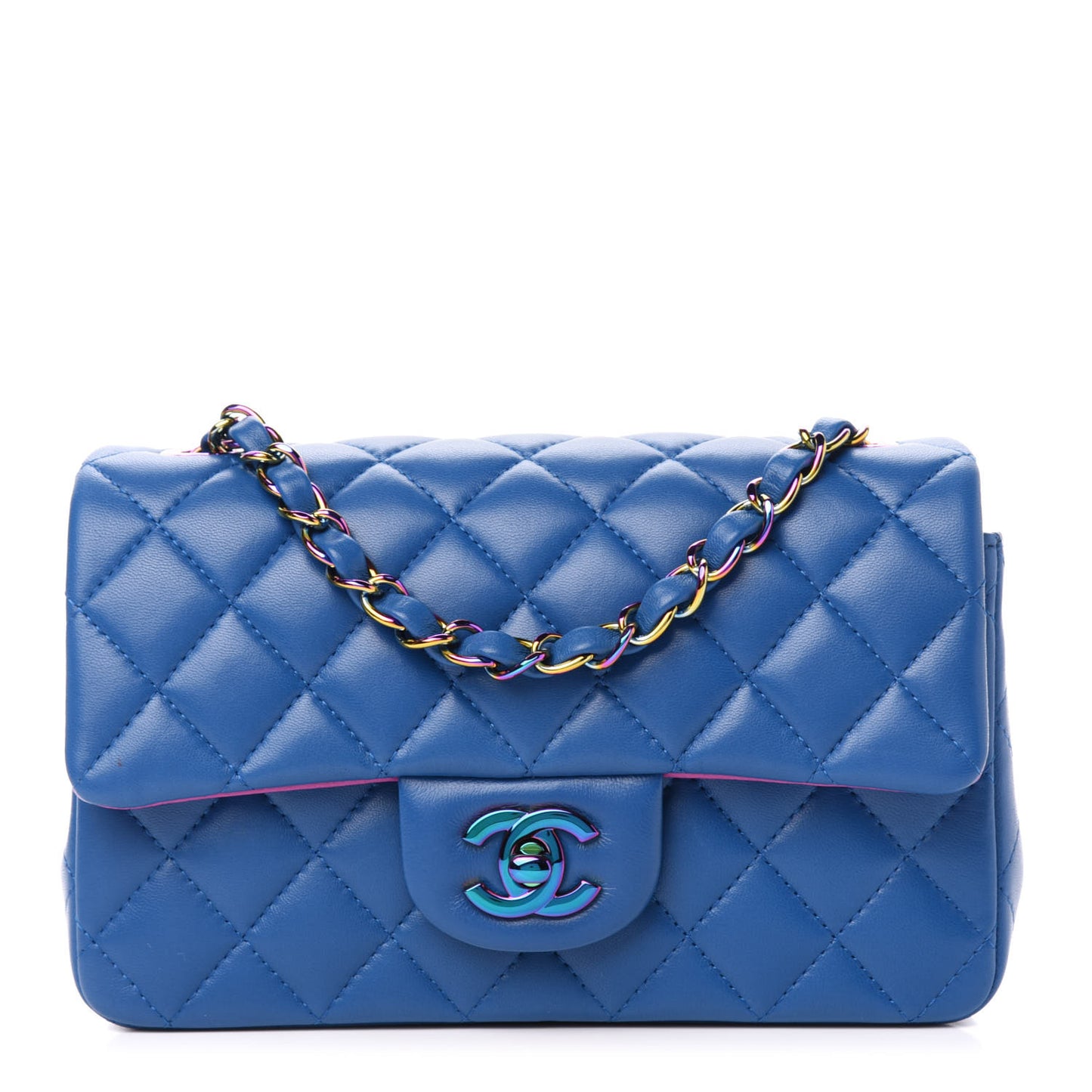 Lambskin Quilted Mini Rectangular Flap Blue Purple