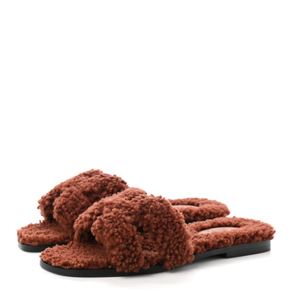 Hermes Woolskin Oran Sandals 37 Cognac 3 of 8