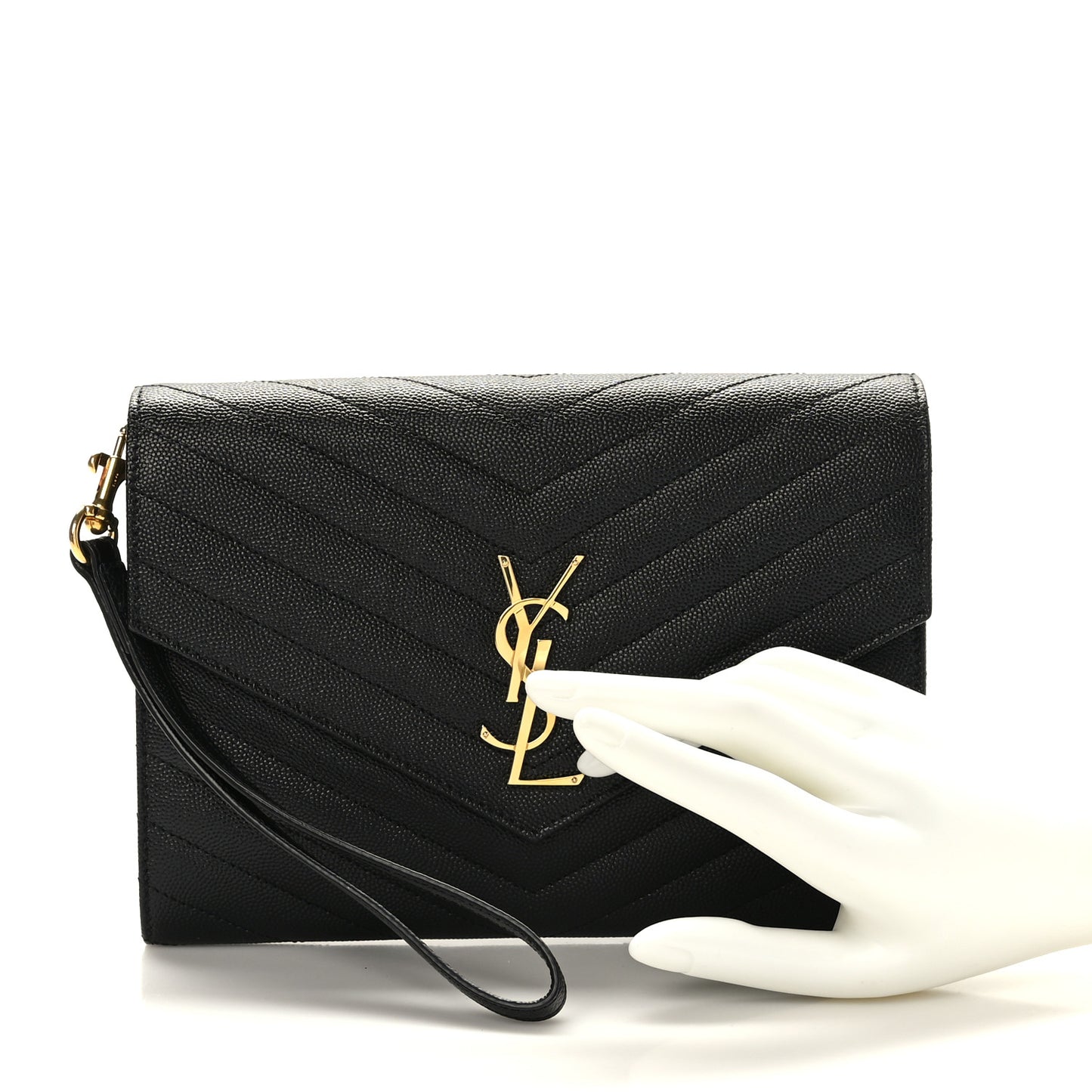 Grain De Poudre Matelasse Chevron Monogram Envelope Clutch Black