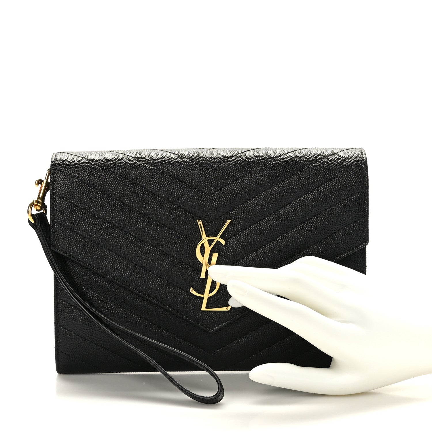 Saint Laurent Grain De Poudre Matelasse Chevron Monogram Envelope Clutch Black 2 of 9