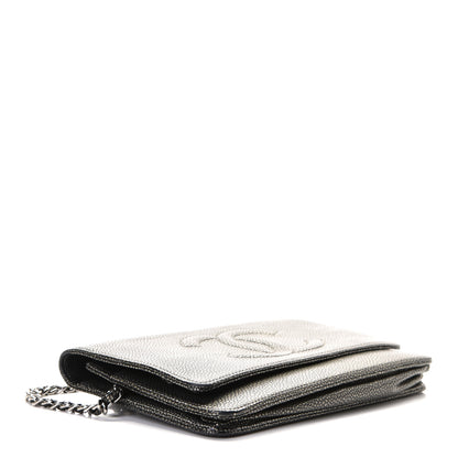 Chanel Metallic Caviar Timeless CC Wallet On Chain WOC Dark Silver 3 of 6