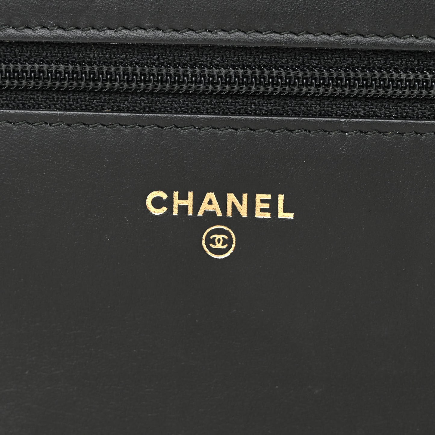 Crackled Patent Calfskin Quilted Pearl Wallet On Chain WOC Black