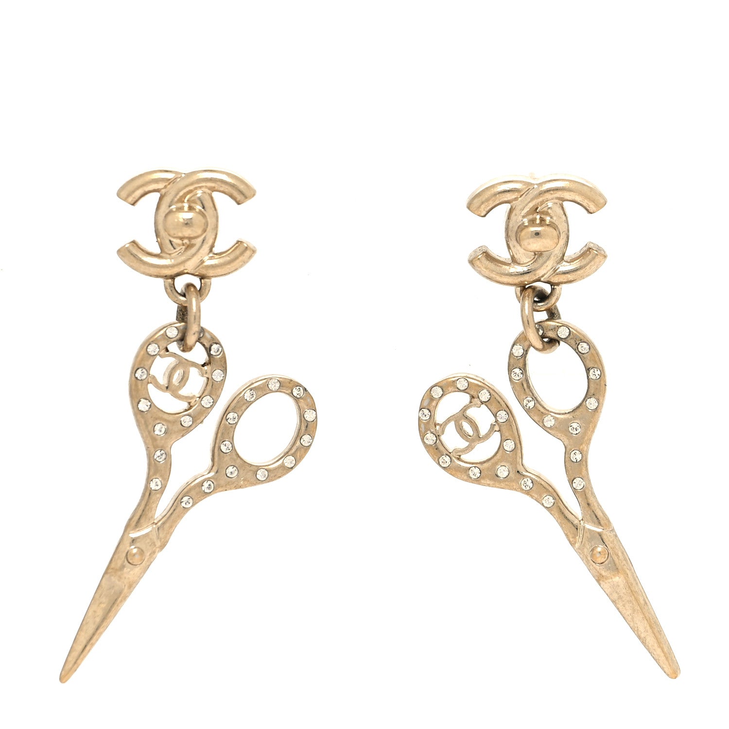 Chanel Metal Strass Crystal Scissors CC Earrings Gold 1 of 4