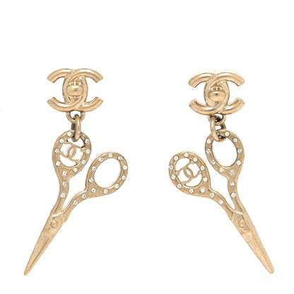 Chanel Metal Strass Crystal Scissors CC Earrings Gold 1 of 4