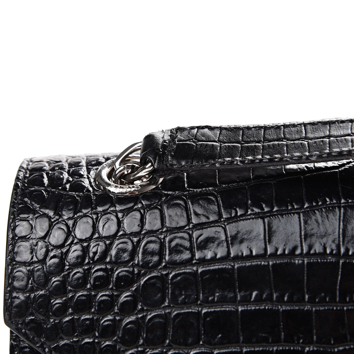 Calfskin Crocodile Embossed Medium Monogram Envelope Chain Shoulder Bag Black