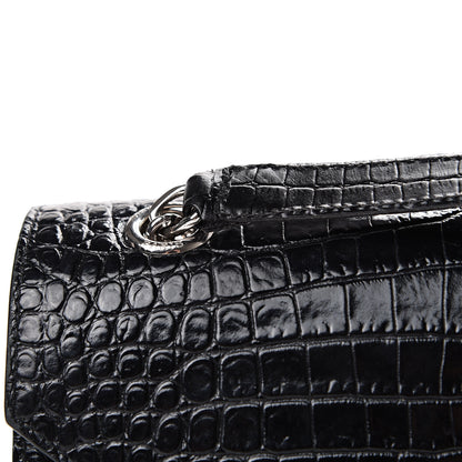 Saint Laurent Calfskin Crocodile Embossed Medium Monogram Envelope Chain Shoulder Bag Black 15 of 15