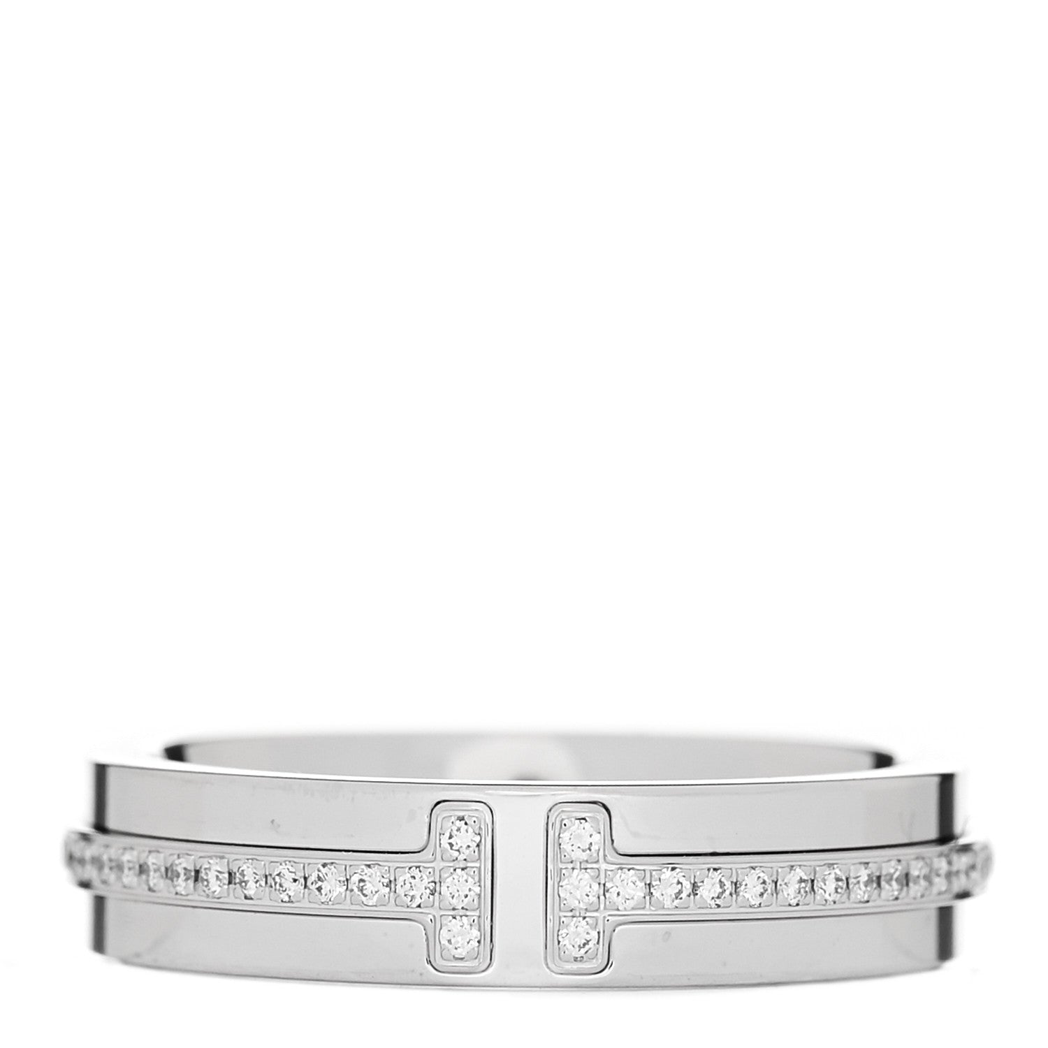 Tiffany 18K White Gold Diamond Narrow T Two Ring 52 6 1 of 5