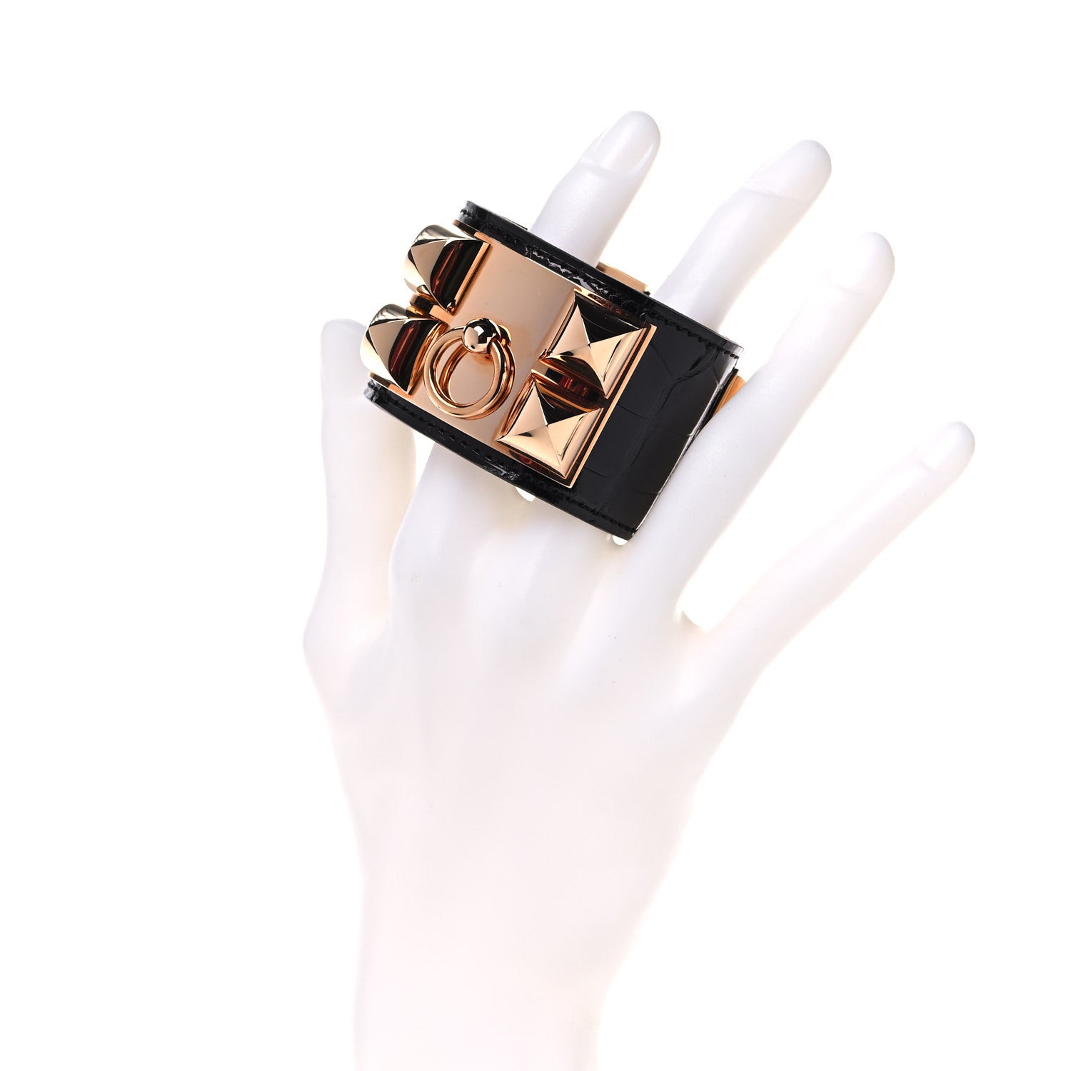 Hermes Shiny Alligator Collier de Chien CDC Bracelet T2 Black 2 of 10