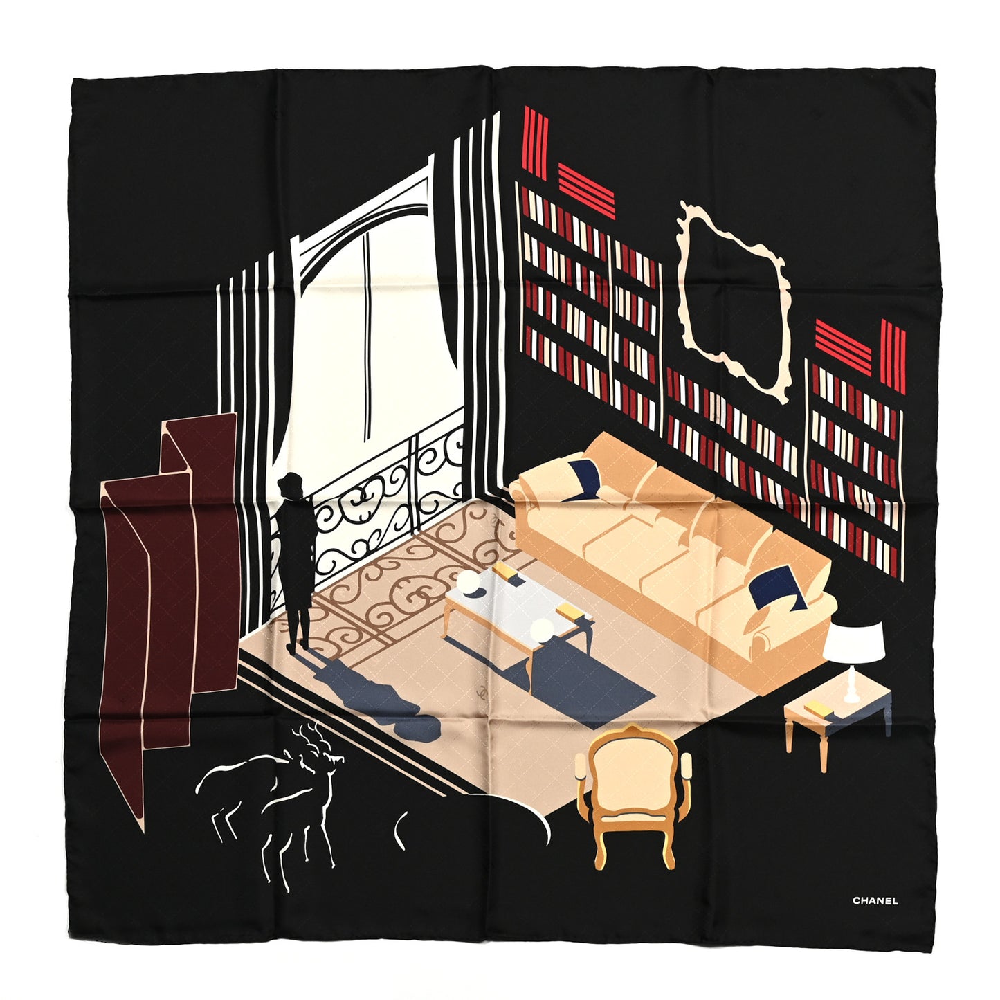 Silk Apartment Square Scarf Black Multicolor