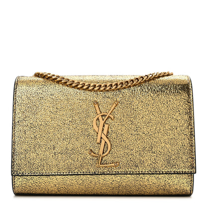 Saint Laurent Metallic Calfskin Small Classic Monogram Kate Satchel Oro 1 of 10