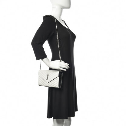 Saint Laurent Grain De Poudre Matelasse Bi-Color Chevron Monogram Chain Wallet White Black 2 of 10