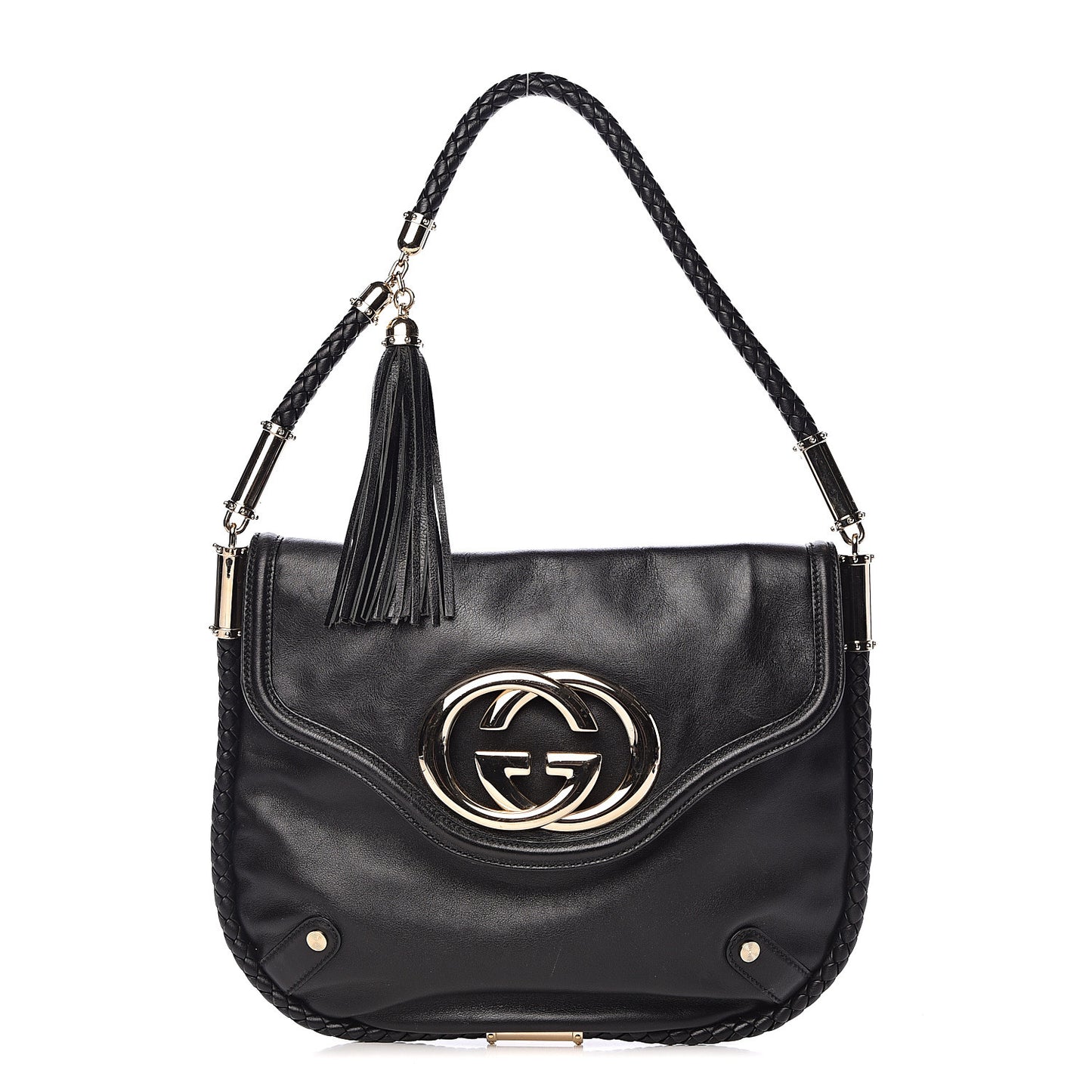 Calfskin Medium Britt Tassel Shoulder Bag Black