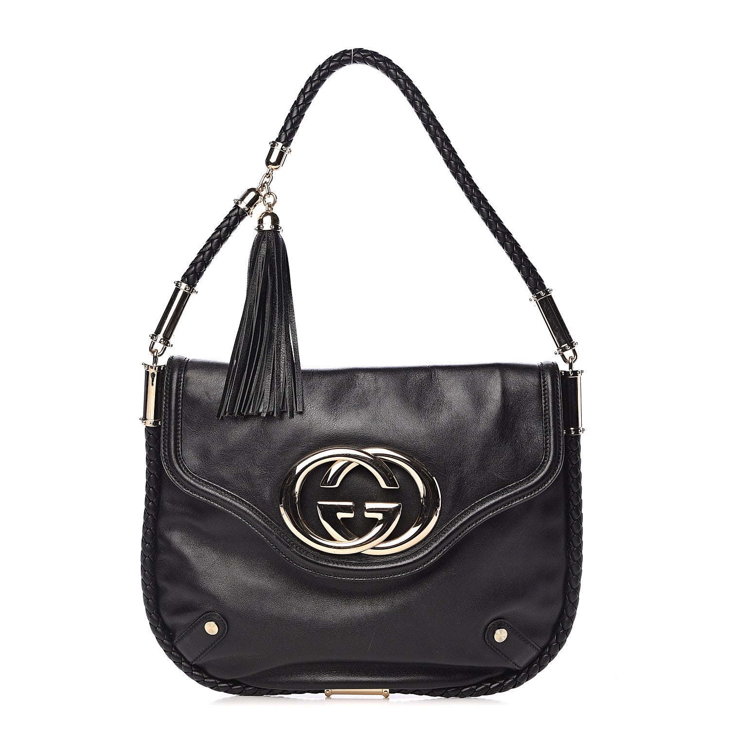 Gucci Calfskin Medium Britt Tassel Shoulder Bag Black 1 of 15