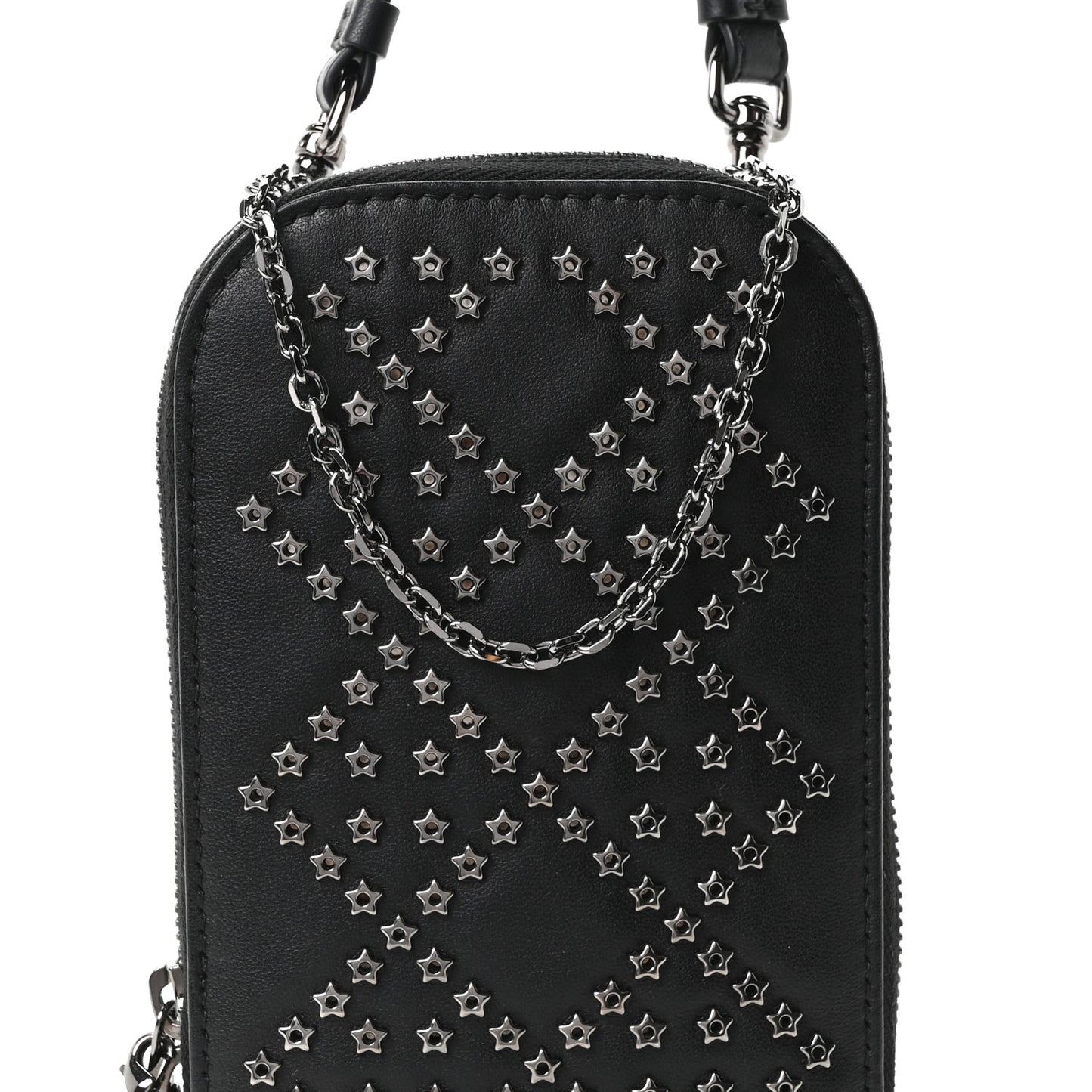 Lambskin Cannage Lucky Star Studded Lady Dior Phone Holder  Black
