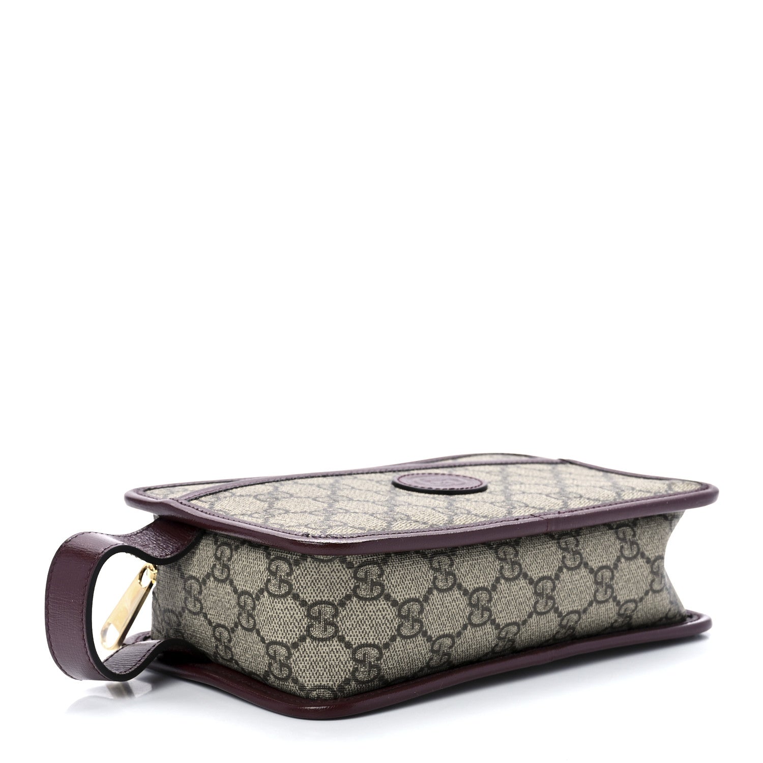 Gucci GG Supreme Monogram Textured Calfskin Retro Interlocking G Travel Pouch Beige Ebony Burgundy 3 of 11