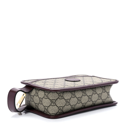 Gucci GG Supreme Monogram Textured Calfskin Retro Interlocking G Travel Pouch Beige Ebony Burgundy 3 of 11