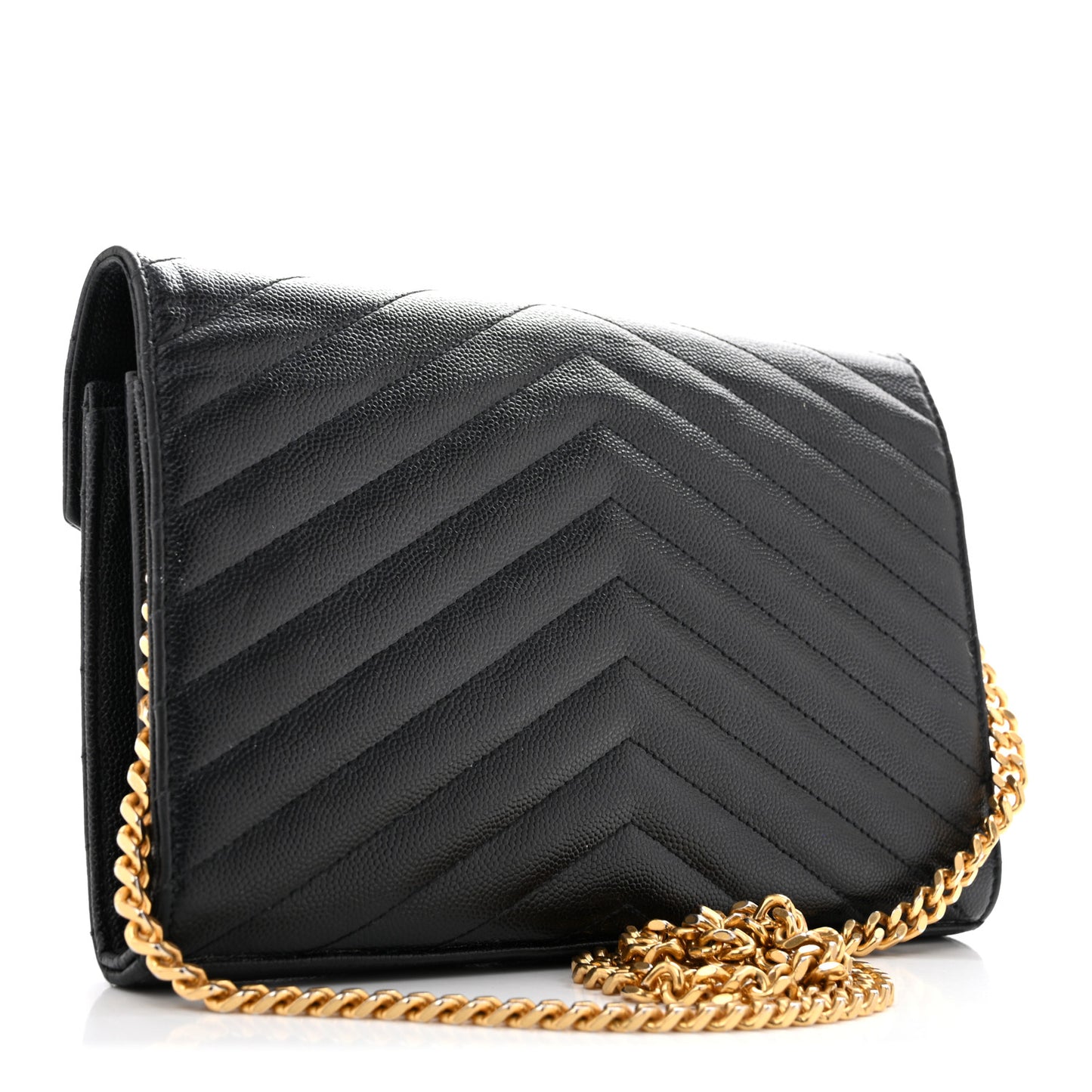 Grain De Poudre Matelasse Chevron Monogram Chain Wallet Black