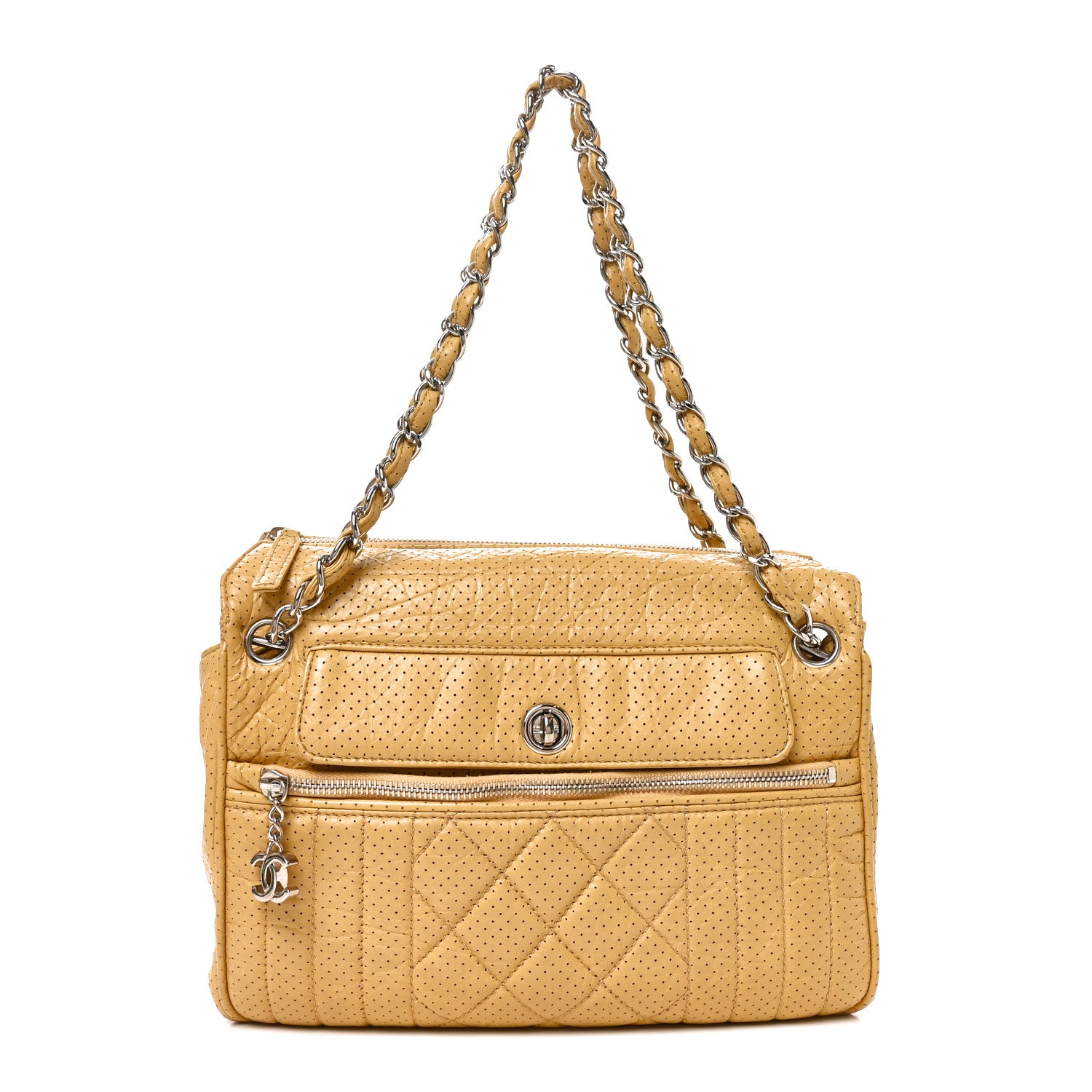 Chanel Calfskin Perforated 50's Satchel Yellow 1 of 10