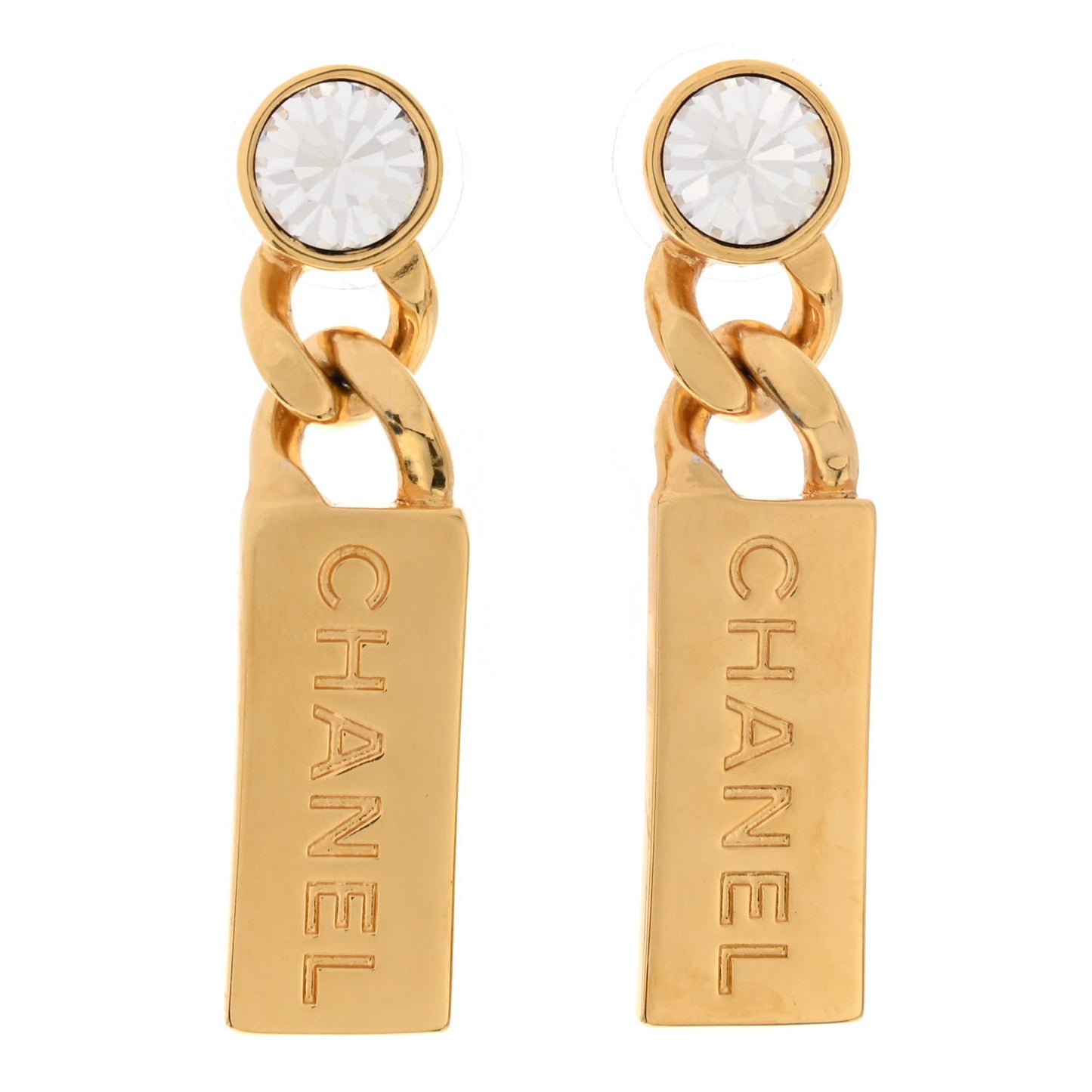 Crystal Tag Drop Earrings Gold