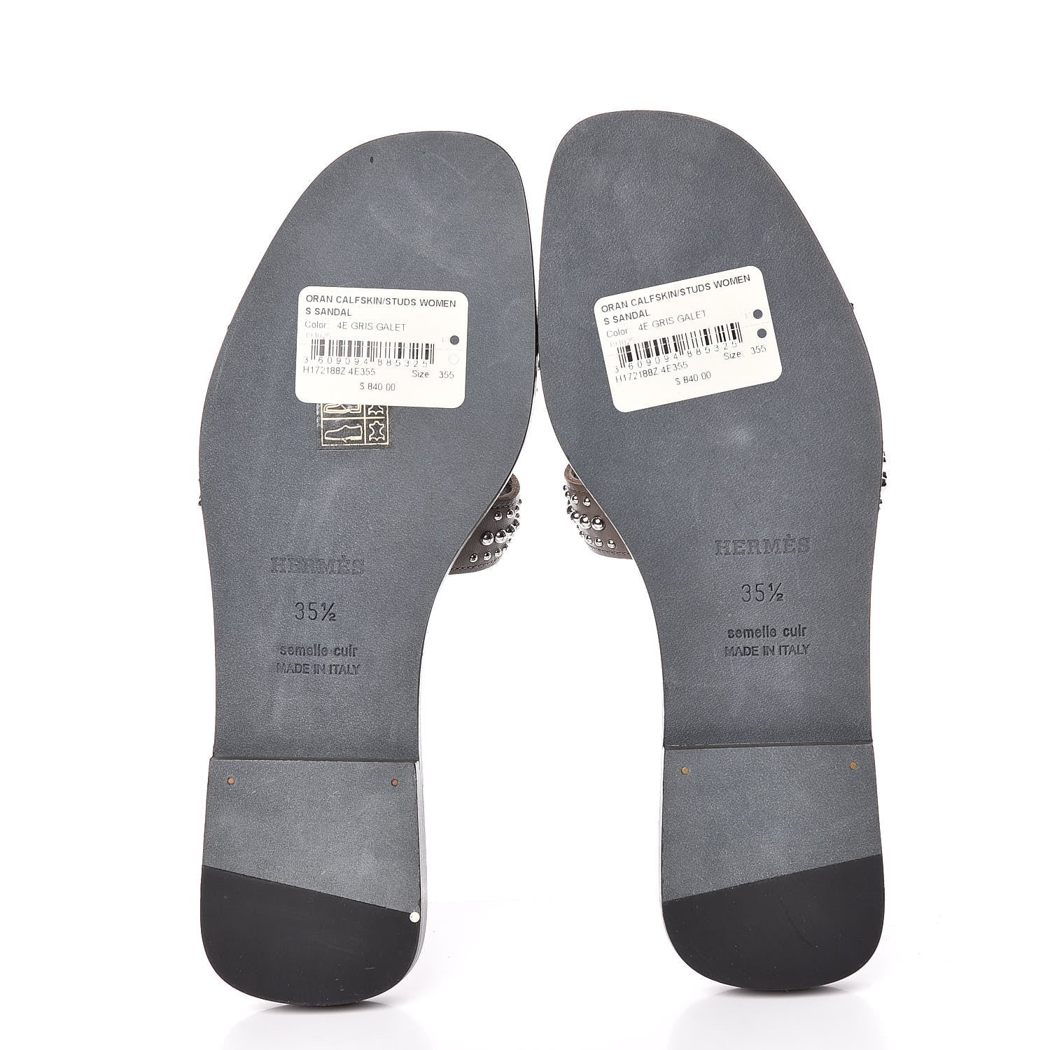 Hermes Calfskin Studded Oran Sandals 35.5 Gris Galet 5 of 9