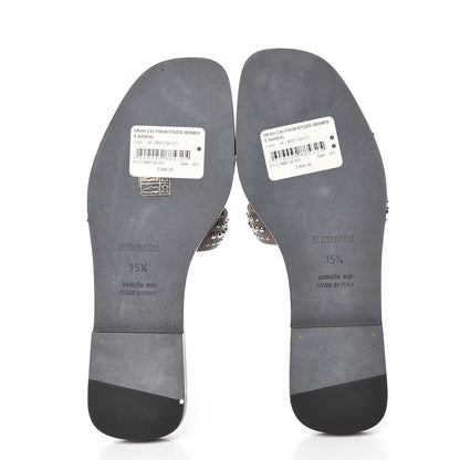 Hermes Calfskin Studded Oran Sandals 35.5 Gris Galet 5 of 9