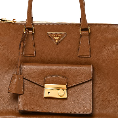 Prada Saffiano Lux Galleria Front Pocket Tote Caramel 8 of 11