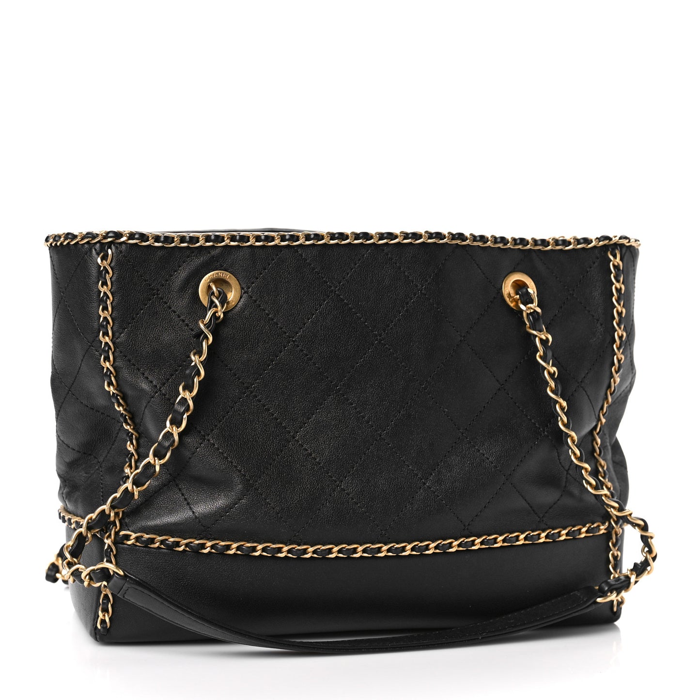 Calfskin Quilted Chain Lines Shopping Tote Black
