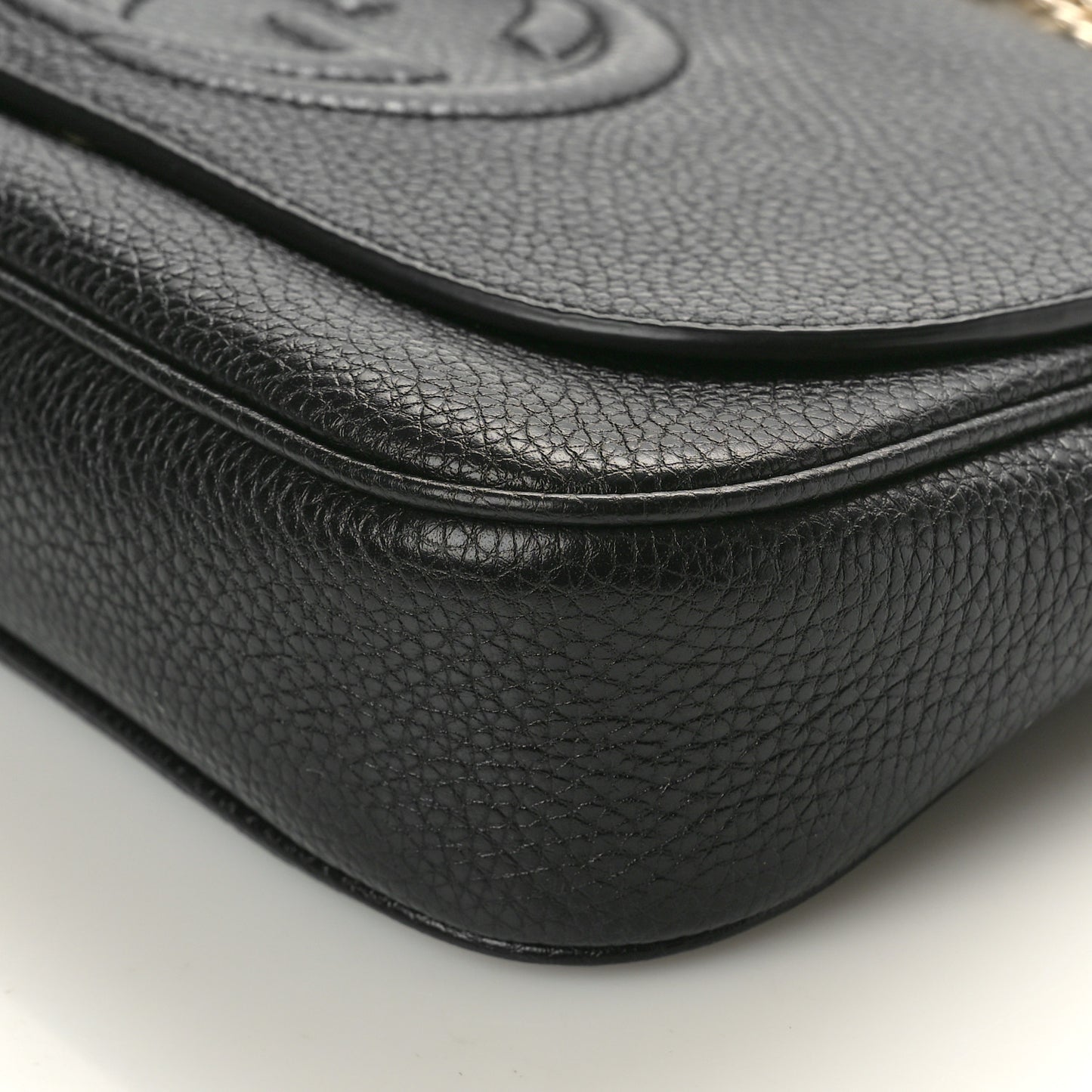 Pebbled Calfskin Medium Soho Flap Crossbody Black