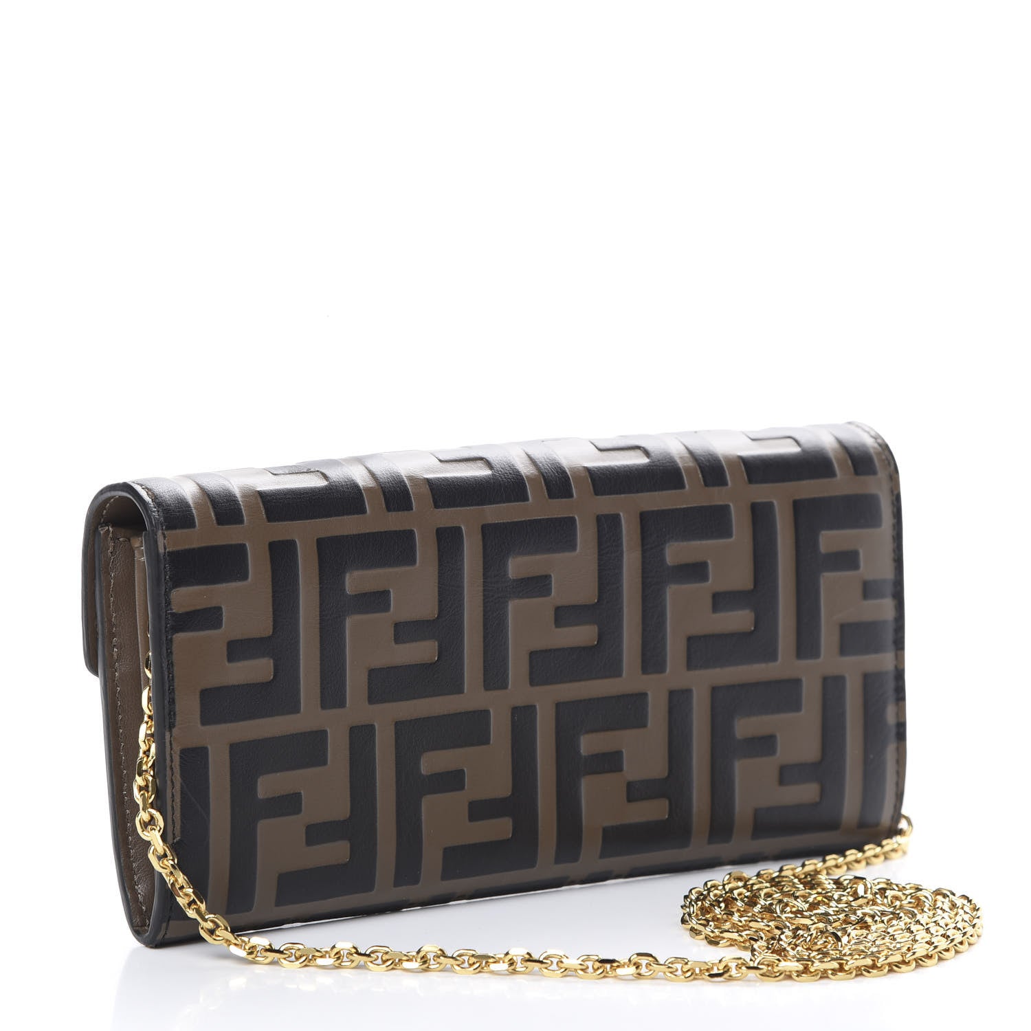 Fendi Vitello Soft F is Fendi Bi-Color FF 1974 Embossed Continental Envelope Wallet On Chain Maya Black 2 of 10