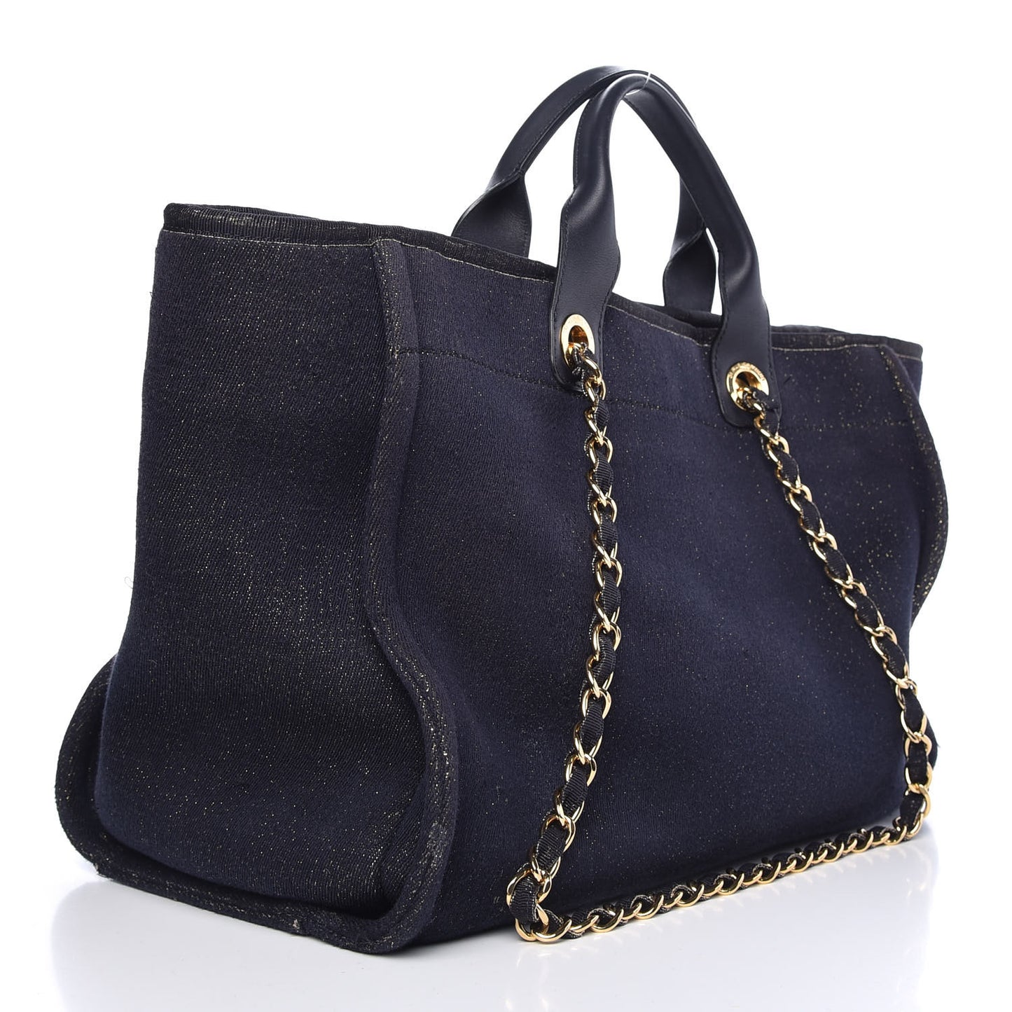 Lurex Canvas Medium Deauville Tote Navy Blue Gold