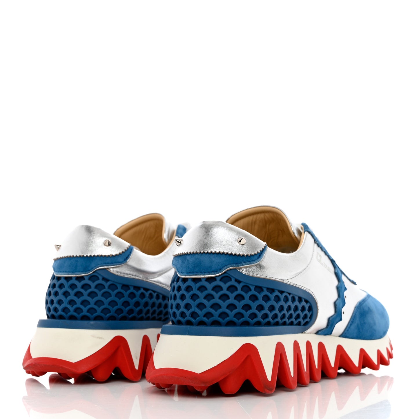 Suede Laminated Nappa Mens Loubishark Sneakers 45 Ludwig Silver