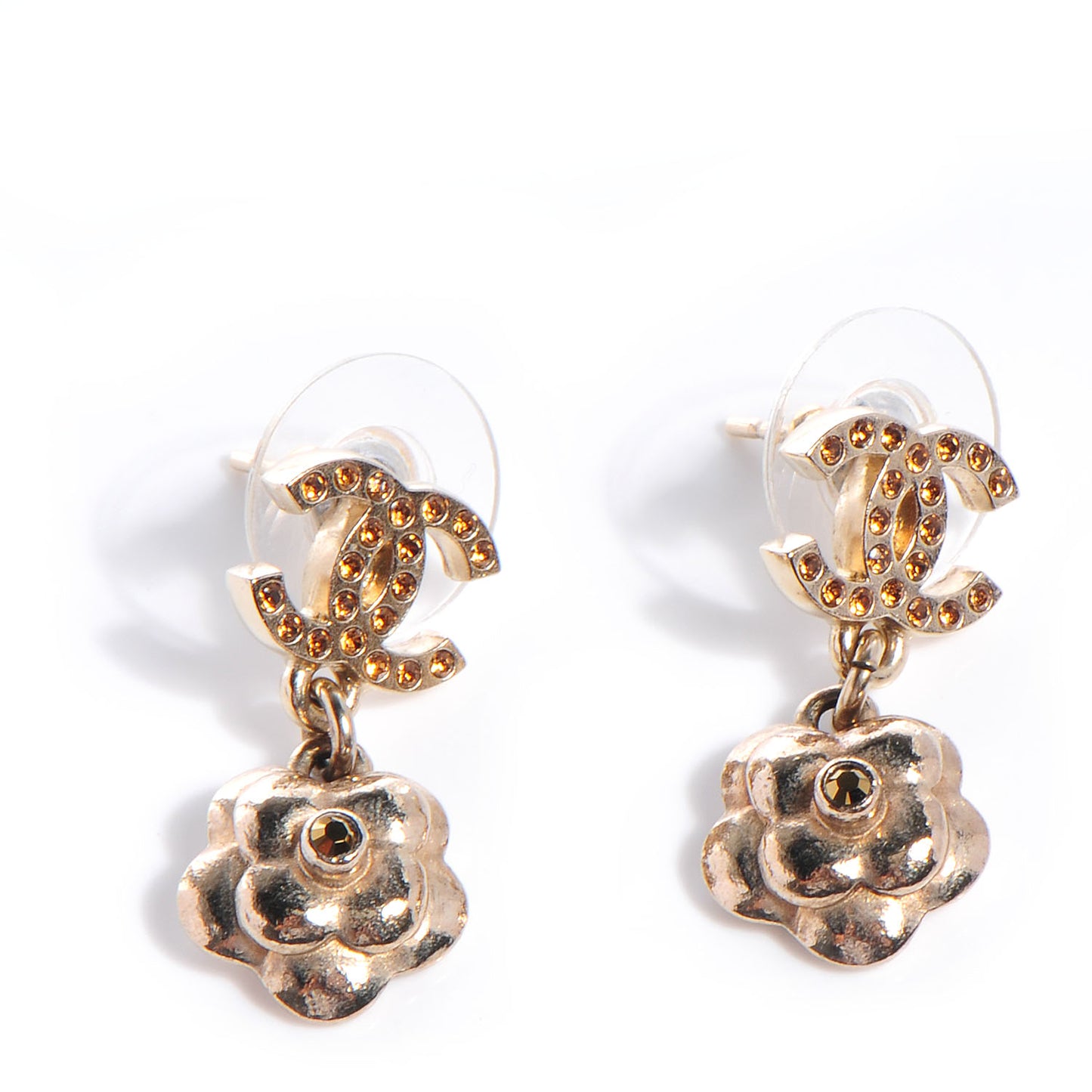 Crystal CC Camellia Drop Earrings Gold