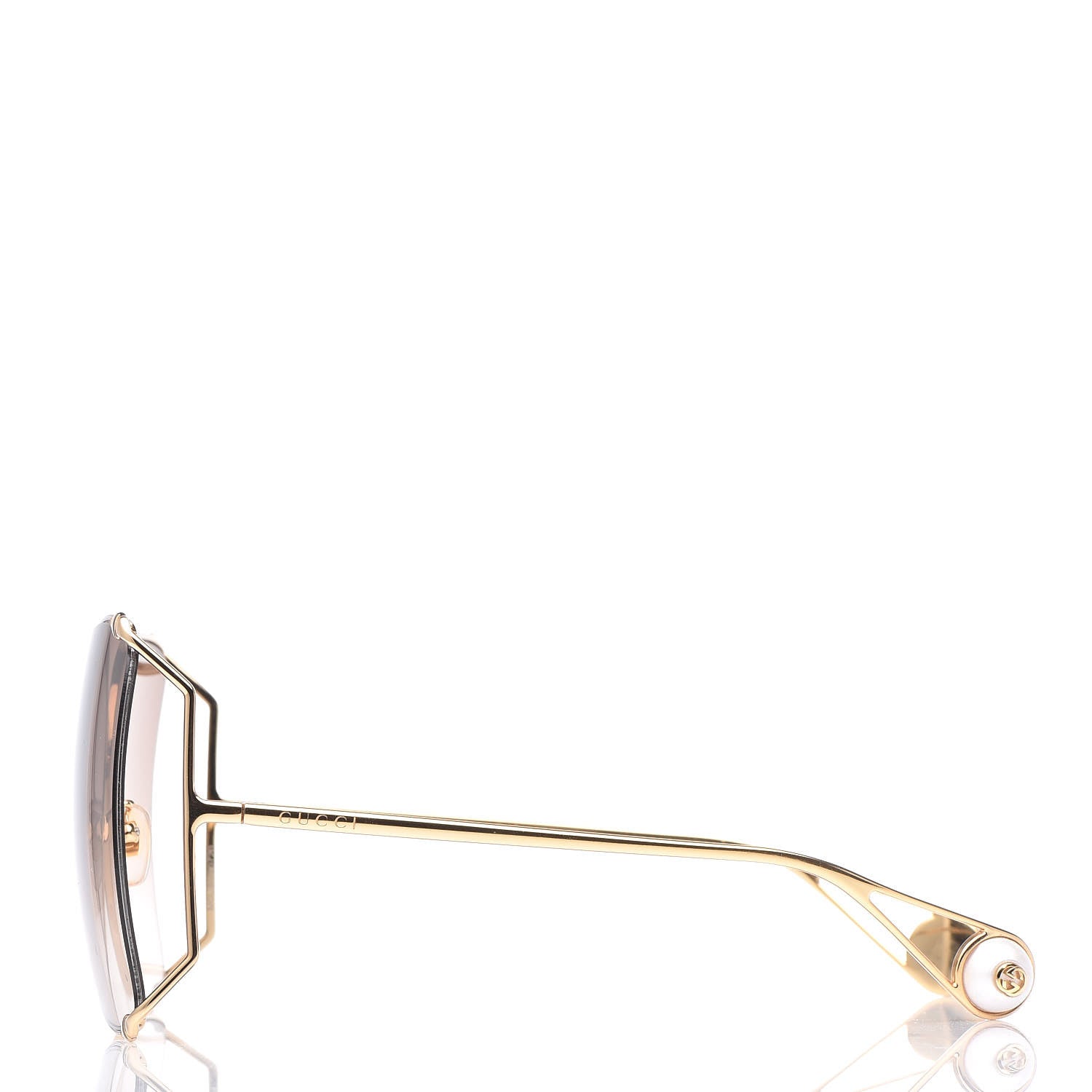 Gucci Oversized Round Sunglasses GG0252S Gold Brown 3 of 5