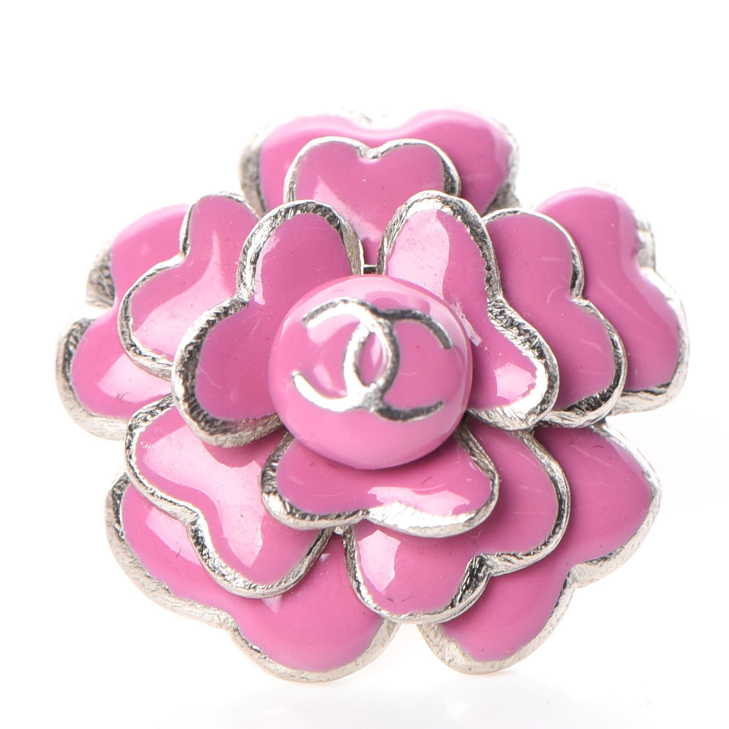 Enamel CC Camellia Brooch Pin Pink