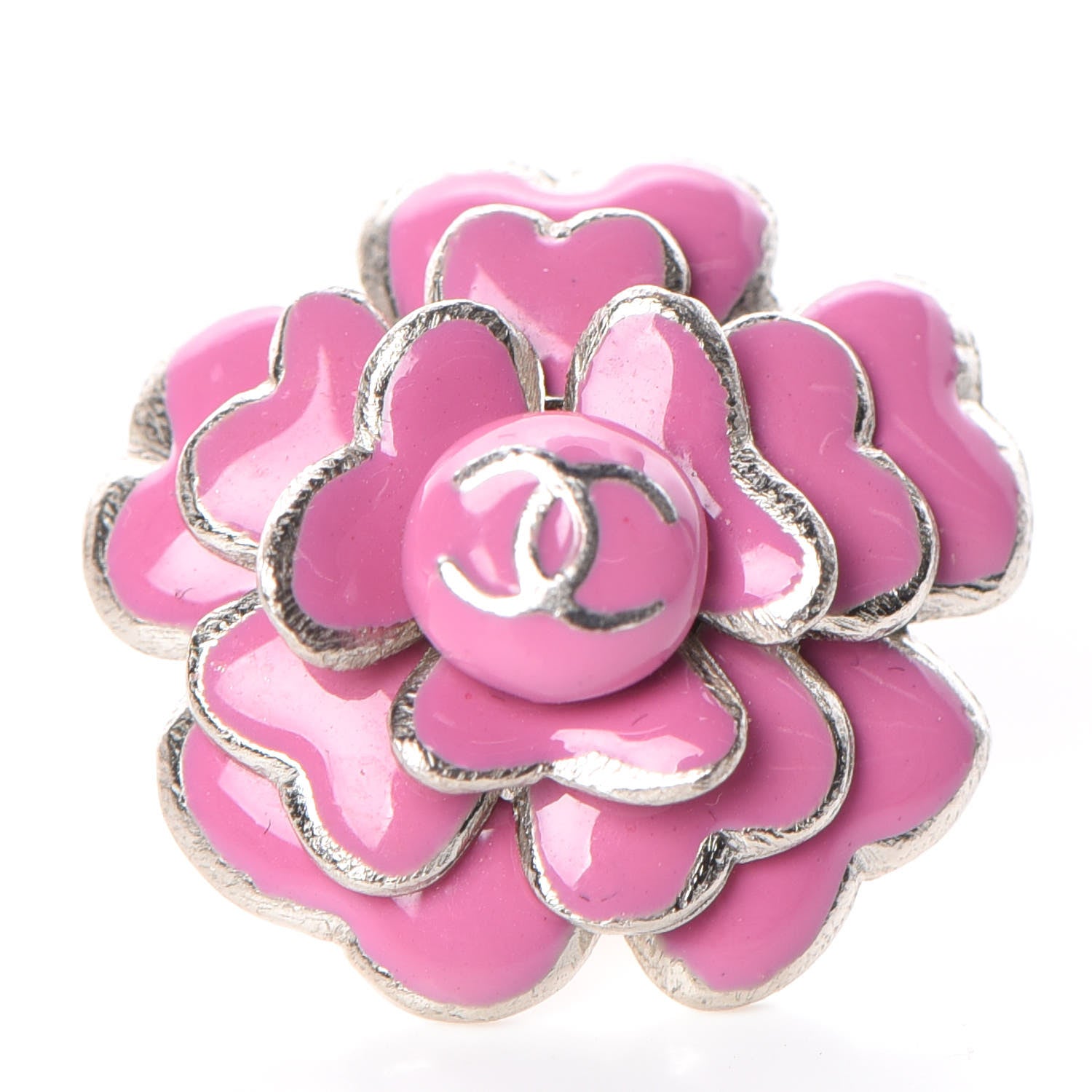 Chanel Enamel CC Camellia Brooch Pin Pink 1 of 5